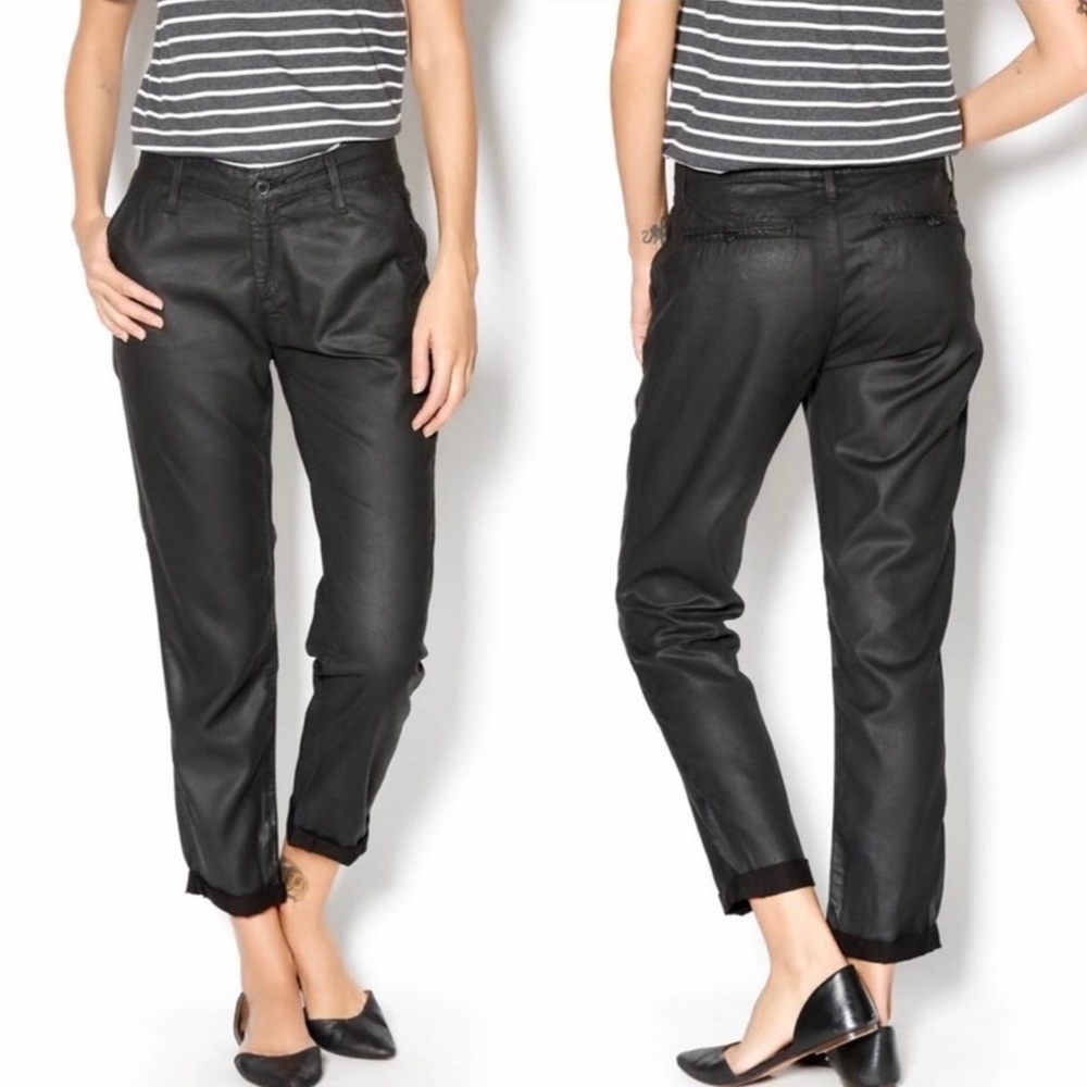 AG Adriano Goldschmied The Tristan Tailored Trouser Size 24 Black Coated Shine